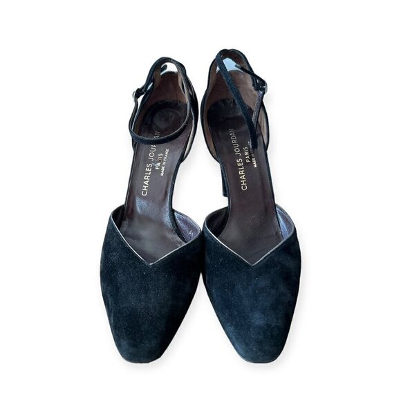 Vintage Charles Jourdan Black Suede Ankle Strap Pumps, Size 8 1/2 - Picture 4 of 16